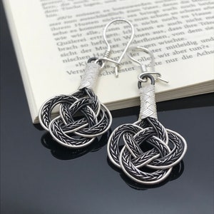Sterling Silver Earrings,  Braided Silver Dangle & Drop Earrings, Wire Silver Earrings, Celtic Knot Earrings, Solid Silver Earring for Women
