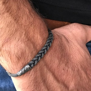 Unisex Silver Braided Woven Bracelet, Mens Bracelet, Silver Oxidized Bracelet for Him and Her, Special Unique Pure Jewelry, Best Gift