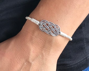 Silver Double Knot Bracelet, Dainty Woven Silver Bracelet, Solid Silver Knot Bracelet, Silver Jewelry Gift for Her, Celtic Jewelry for Her