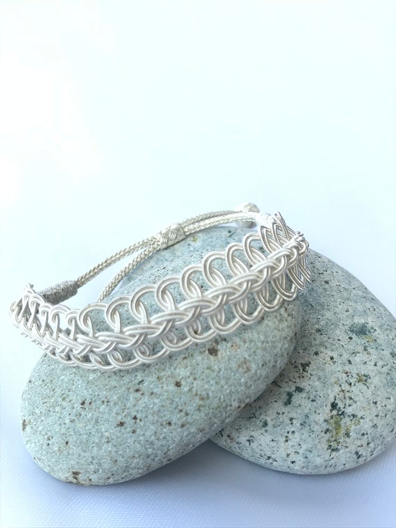 Silver Braided Bracelet, Adjustable Silver Bracel… - image 1