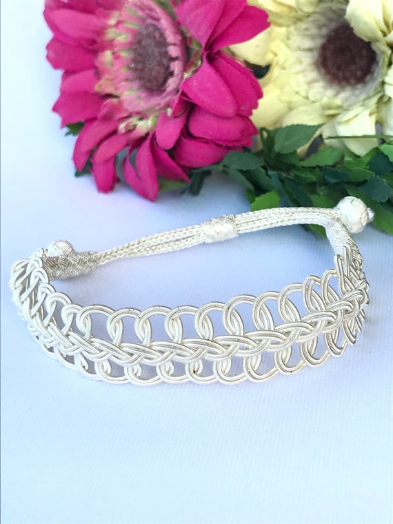 Silver Braided Bracelet, Adjustable Silver Bracel… - image 2
