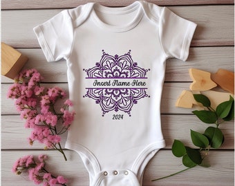 Custom Name Baby Onesie: Indian Mandala Design