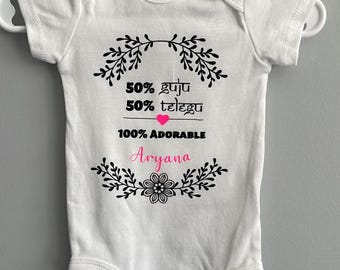 Dual Ethnicity Baby Onesie: 50/50 Indian/Irish Mixed Heritage Gift