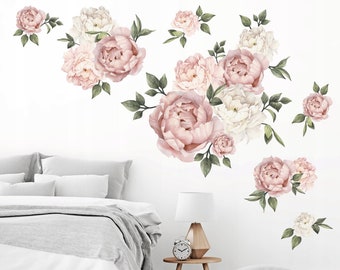 Floral wall decals | Over the bed wall decor | Large flower decals | Peony watercolor | Peony decorations | Peonies wall art