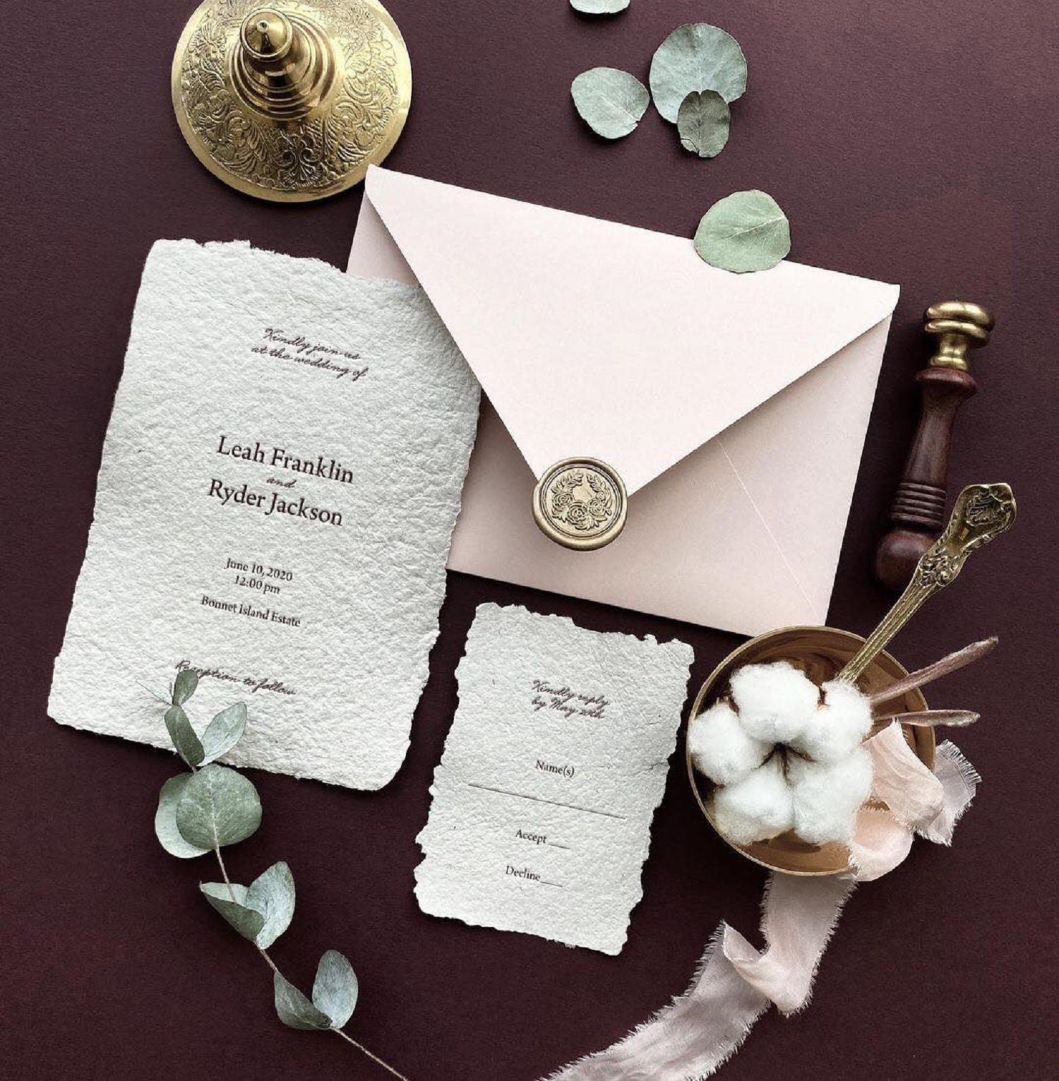 Deckled edge wedding invitation Letterpress Wedding Etsy