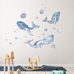 Ocean wall decal | Whale decal | Ocean wall art | Underwater ocean wall sticker | Removable wall decals | Teen boy wall decor