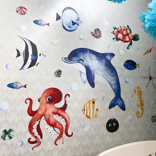 Ocean wall decal | Whale decal | Ocean wall art | Underwater ocean wall sticker | Removable wall decals | Teen boy wall decor