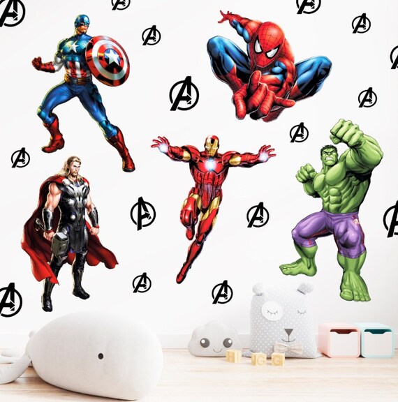 Marvel Nursery Superhero Wall Decal Captain Marvel Wall Etsy