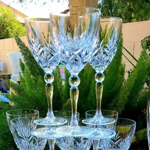 5 Crystal Wine and 2 Candlesticks MYSTIQUE Cristal D&#39;Arques France SOLD SEPARATELY Party Celebration Romantic Dinner