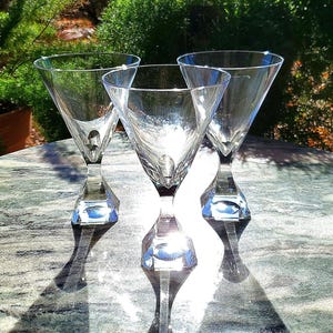 VILLEROY & BOCH CRYSTAL Luxury Wine Blown Glass Panels Optic Bowl Unique Geometric Design Germany Gift Red Wine 1990s Set of 3
