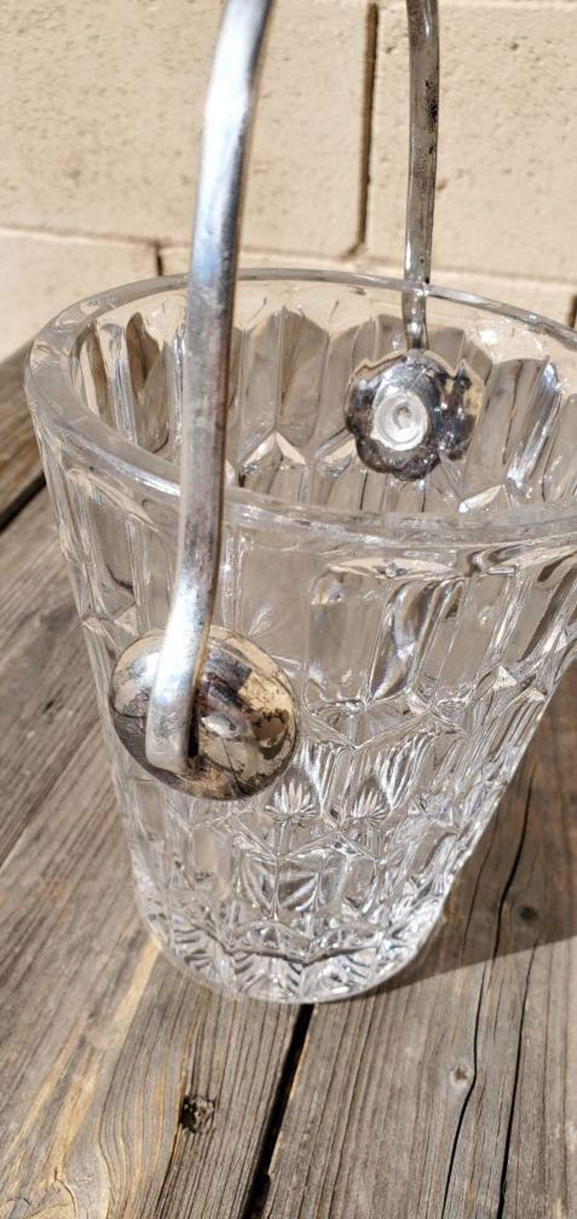 Heavy Crystal Ice Bucket 6 Rustic Silver Handle. 7 Etsy