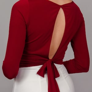 Chique Dancewear Joy - Maroon Tied Back Tango Top , Elegant Top, Casual Top, Party Top