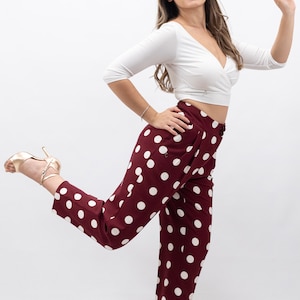 Tango Pants For Women /Burgundy With White Dots