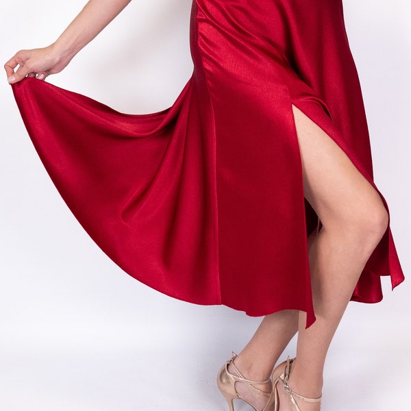 Chique Dancewear Jupe de Tango Klosh Flowy & Satin Rouge Foncé