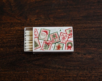 Christmas Stamps Matchbox, Vintage Holiday Matches, Nostalgic Christmas Decor, Candle Accessory