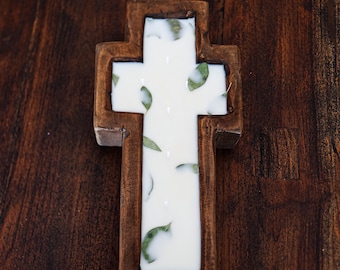 Cross Doughbowl Candle | Wooden Cross Bowl | 18-20 oz Soy Candle | Christian Home Decor