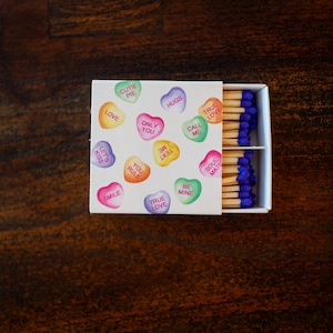 Candy Heart Matchbox | Valentine Matchbox | Lavender Tip Matches