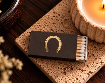 Lucky Horseshoe Matchbox, Gold Foil Western Matches, Cowboy Decor, Candle Accessory