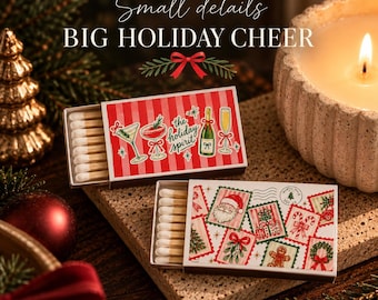 Holiday Spirit Matchbox, Christmas Cocktail Matches, Retro Holiday Decor, Stocking Stuffer