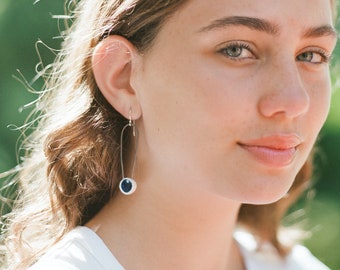 Navy Drop Ceramic Earring Pendants, Handmade Earrings, Navy Earrings