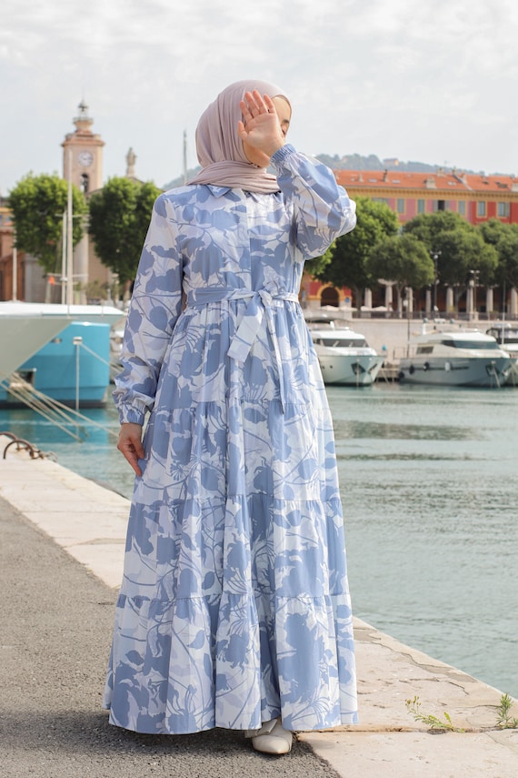 Incubus Gesprekelijk puur Summer Dress Baby Blue Dress Hijab Dress Long Sleeve - Etsy