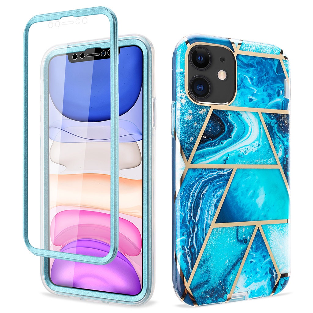 Iphone 11, Iphone 11 Pro &  Iphone 11 Pro Max Coque Marble Pattern Premium Quality Full Cover With Built It Screen Protector Fk-80688-1
