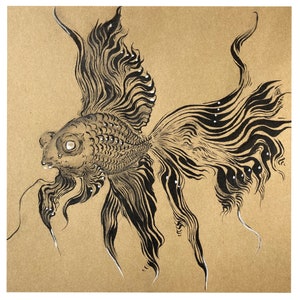 Goudvistekening| goudvis muurkunst | inktillustratie | oceaankunstillustratie| origineel kunstwerk aan de muur