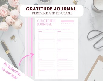 Pink printable weekly gratitude journal diary (re-usable and suitable for beginners at gratitude journaling!)