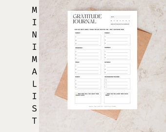 Printable Minimalist weekly gratitude journal diary (Printer friendly, re-usable and suitable for beginners at gratitude journaling!)