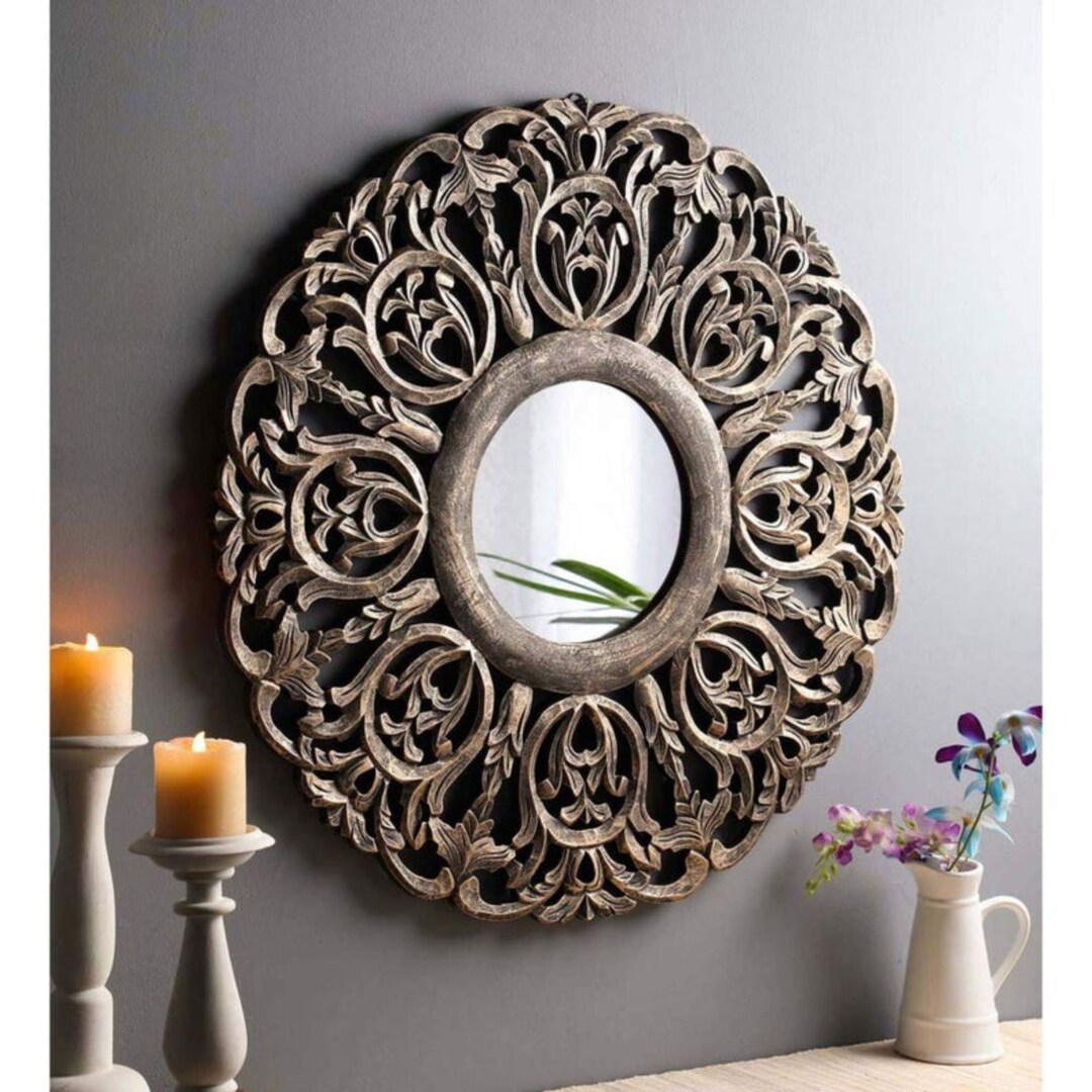 Wooden Mirror Frame in Antique Gold Finish Decorative Wall Mirror