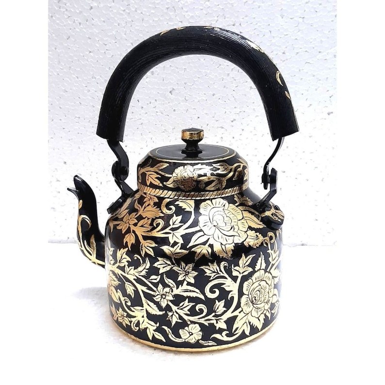 Hand Painted Tea Kettle in Gold Foil Plated tea Pot Home Etsy