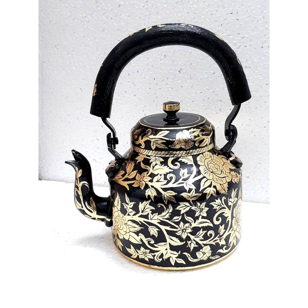 Hand Painted Tea Kettle in Gold Foil Plated tea Pot Home Etsy