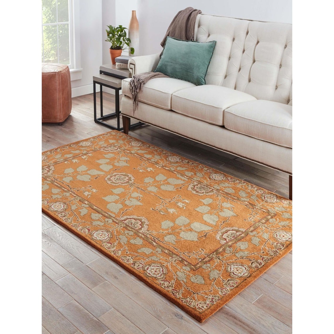 Rugs Orange & Green Floral Handtufted Pure Wool Carpet for Etsy