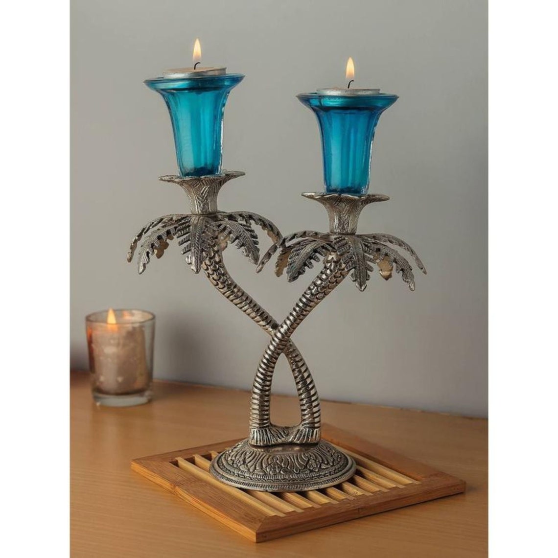 Handmade Candle Holder Palmtree Handcarved Candle Holder Etsy UK