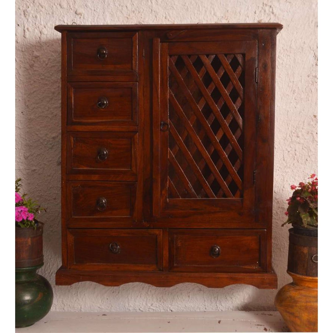 Sheesham & Mango Wood Kitchen Cabinet in Brown/wall Brackets, for Home Wall Decor and Wall ...