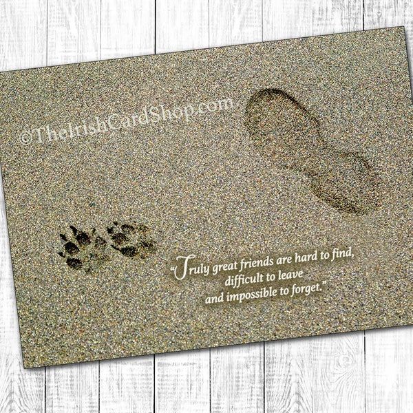 Dog sympathy greeting card, pet sympathy card, Eco friendly sympathy, dog footprints, pet condolence card, "truly great friends"