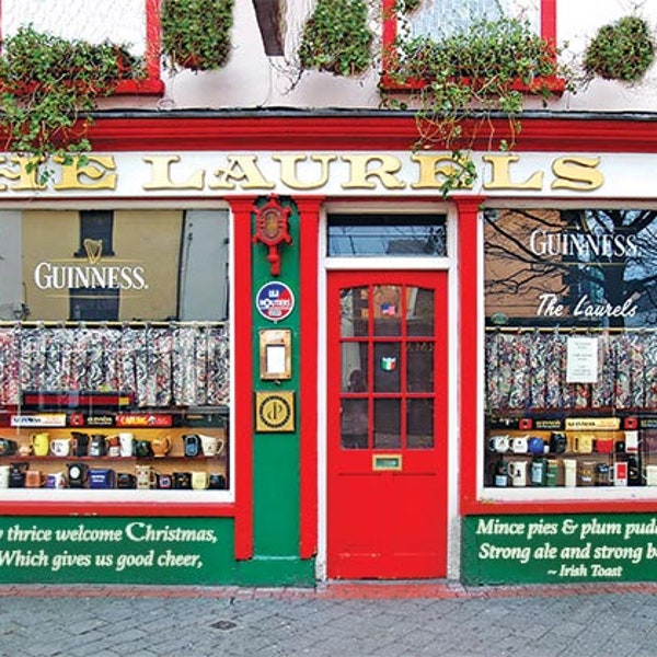 Laurels Pub Irish Christmas Card, Irish Toast card, Eco friendly cards, Irish holiday card, Laurels Pub, Killarney, mince pies & strong beer