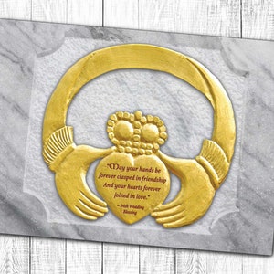 Tarjeta de boda irlandesa de Claddagh, tarjeta de boda irlandesa, boda con bendición irlandesa, Claddaugh, boda cladaugh, tarjeta de boda con bendición irlandesa, Galway