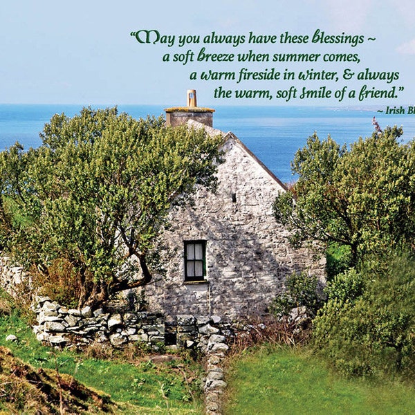 Three Blessings Irish Birthday card, Irish Birthday, Irish Blessing Birthday, Friendship birthday, Irish blessing, cottage by sea card