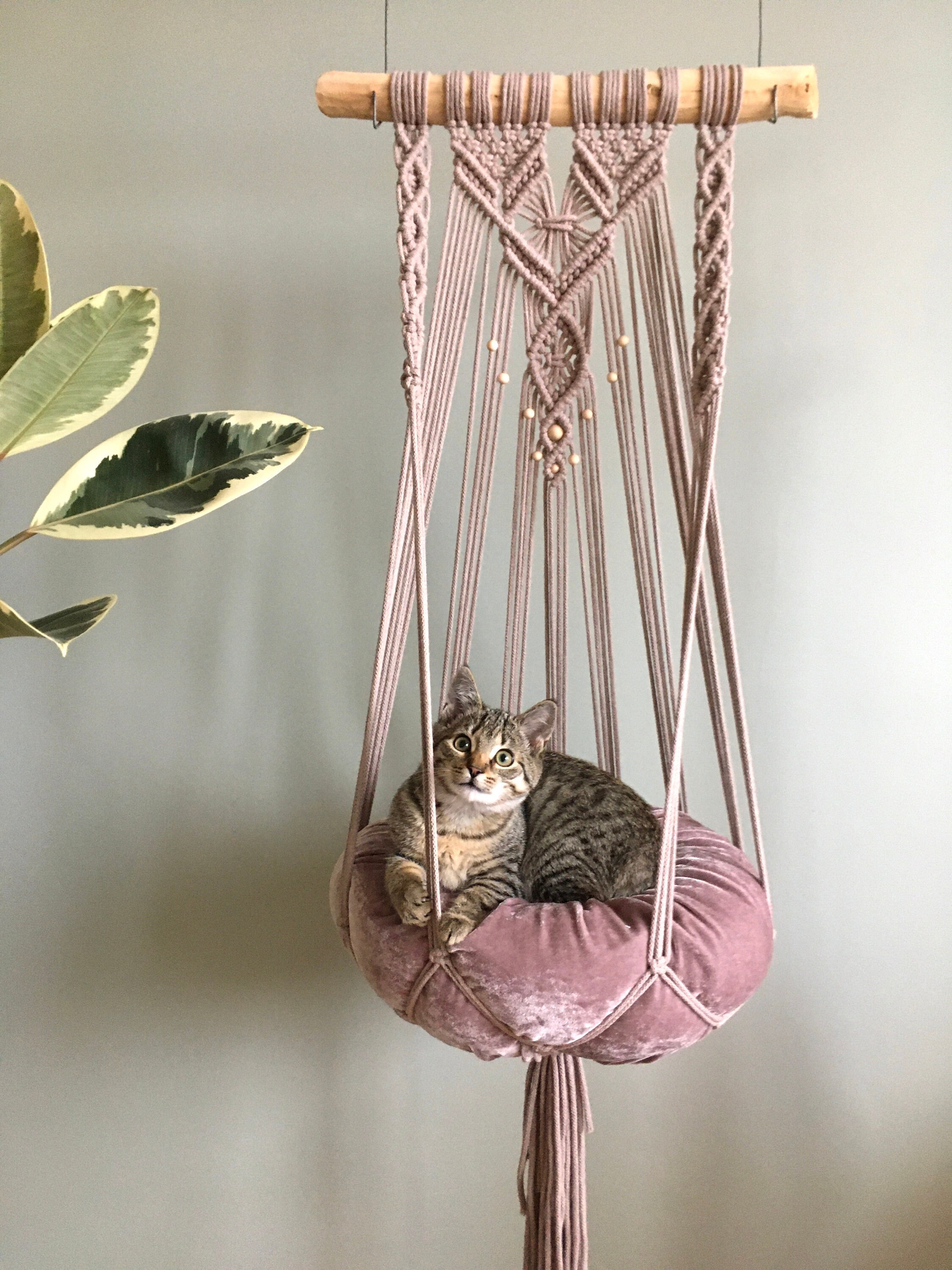 Handmade Macrame Hanging Pet Bed // Cat Hammock // Boho Decor // Pet Accessories