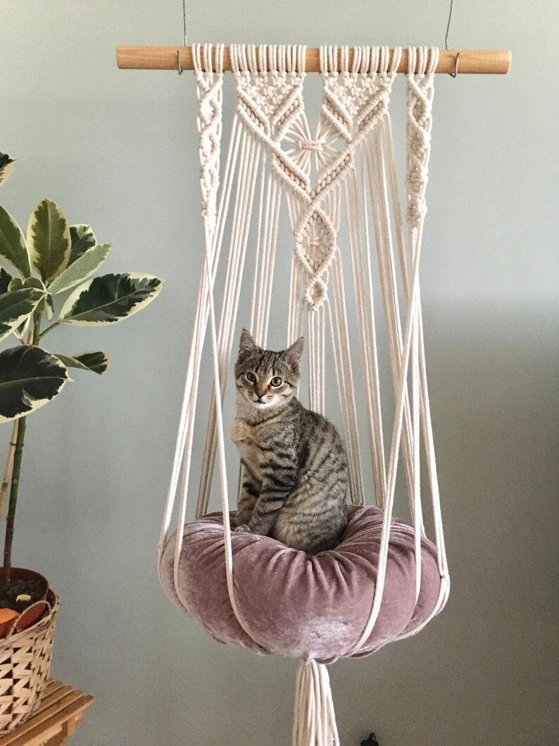 macrame hanging cat bed