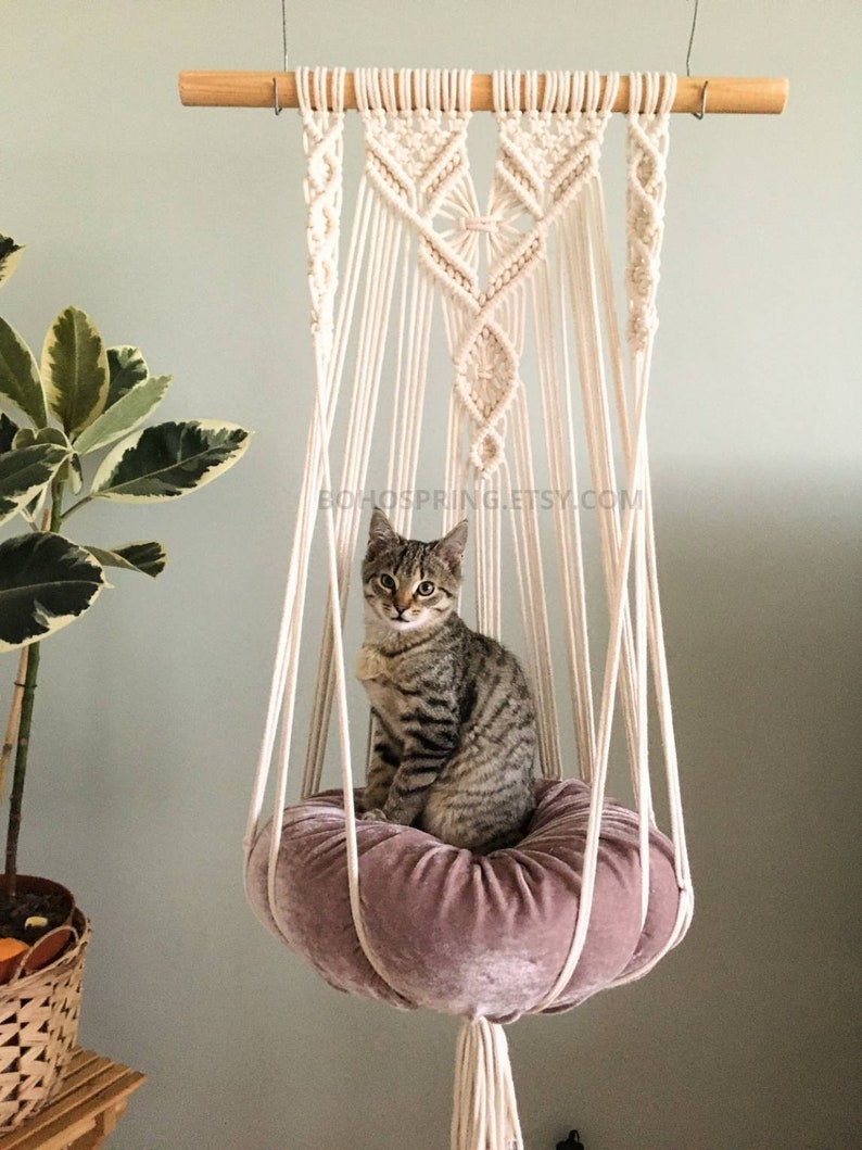Macrame Cat Hammock Cat Bed Boho Cat Tree Cat Swing Cat Etsy