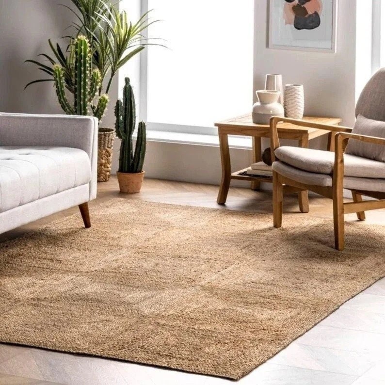 Indian Jute Rug Handmade Jute Rug, Natural Jute Runner, Square Rug