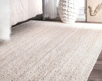 Alfombra de yute blanco - alfombra de área, alfombra trenzada de yute, decoración boho, alfombra de yute natural, alfombra de vivero, teppich blanco, alfombra de decoración del hogar, alfombra personalizada