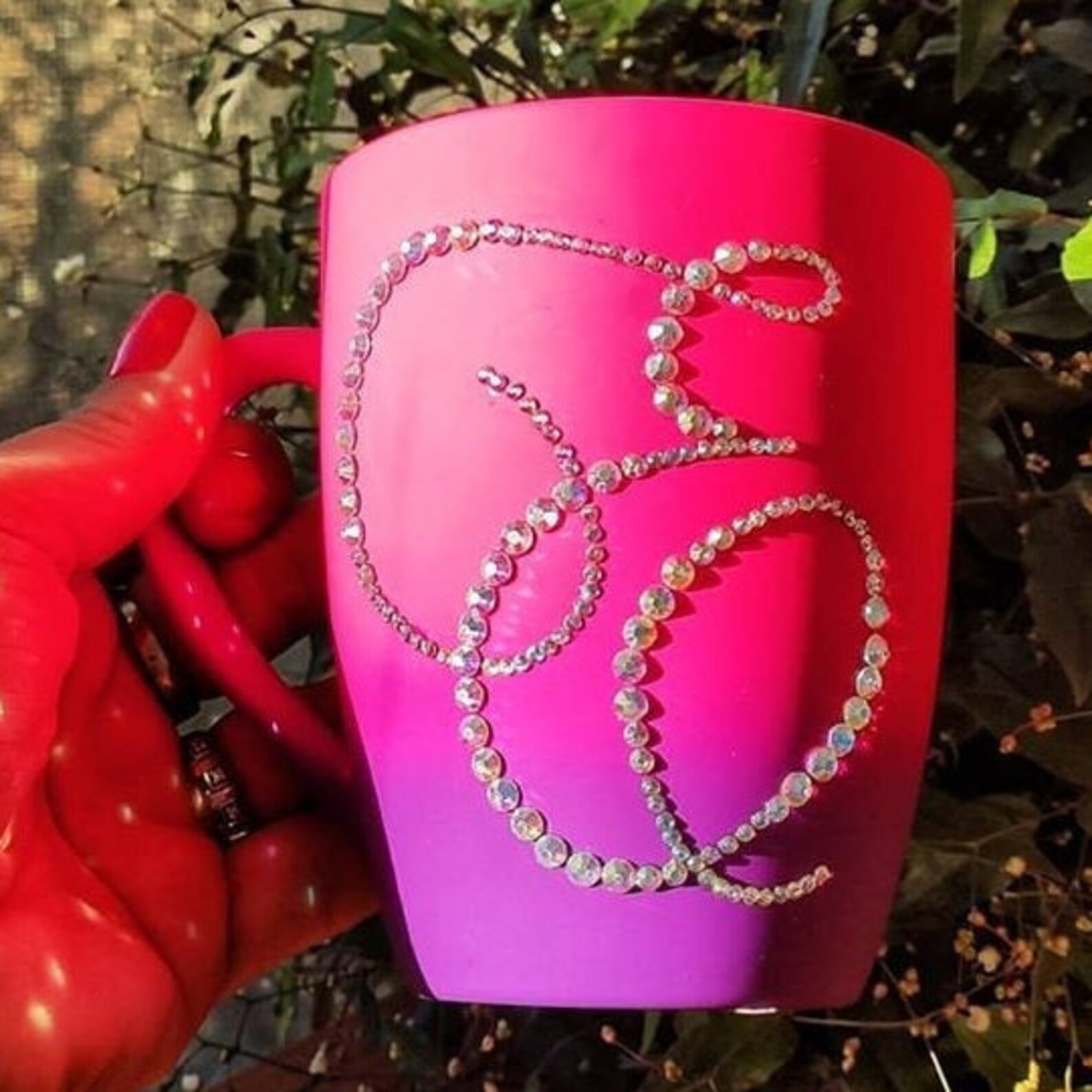 Personalized pink mug with Rhinestones gift for her Etsy