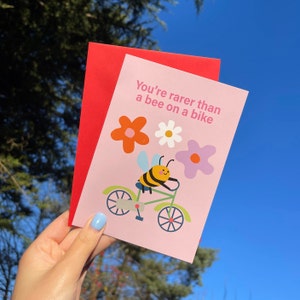 Vous êtes plus rare qu'une abeille à vélo - Cartes de voeux pour la Saint-Valentin (5 x 7) Cartes personnalisées drôles, originales et cool