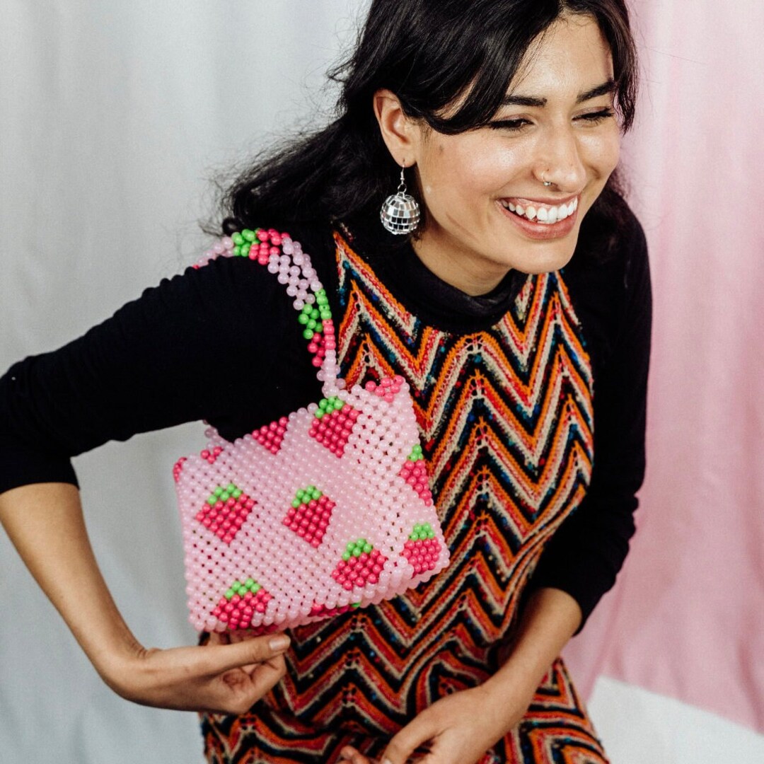 【typeservice】24fw Rose Beads Bag Rose Beaded Bag, Rose Garden Bead Bag, Beaded Clutch Bag