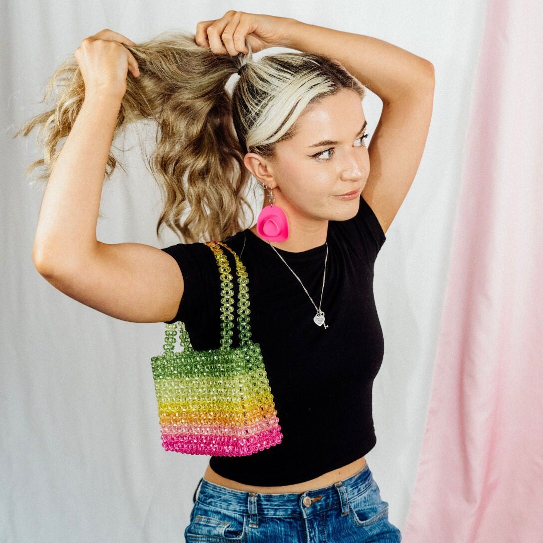 Mini Crystal Rainbow Beaded Bag,bead Shoulder Bag, Handmade Bag, Bead ...