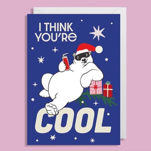 Cartão de urso polar "Eu acho que você é legal", cartão de aniversário, cartão ilustrado feito à mão