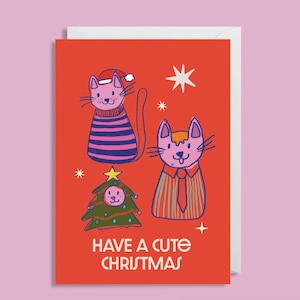 Cat Christmas Card, Funny Greeting Cards, Cute Animal Art Card For Him/Her/Boyfriend/Girlfriend/Kids, Have A Cute Christmas Card